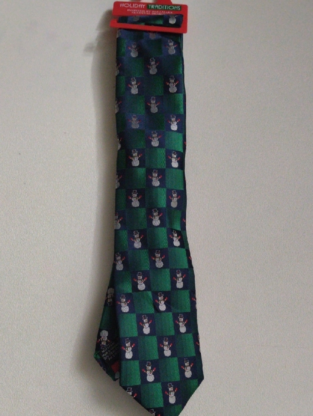 Holiday Traditions Green and Navy Snowman Checkerboard Tie Christmas New
